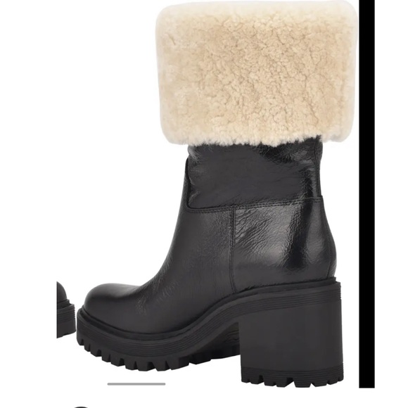 Marc Fisher Willoe Sherpa Black leather pull on winter boots NEW - Picture 4 of 6